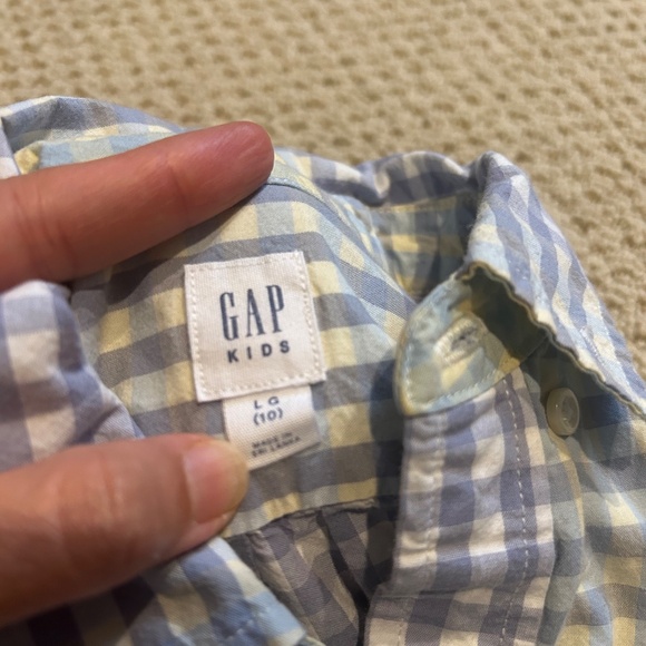 Gap 100 percent cotton boys white/grey/yellow checkered dress shirt - Picture 2 of 3